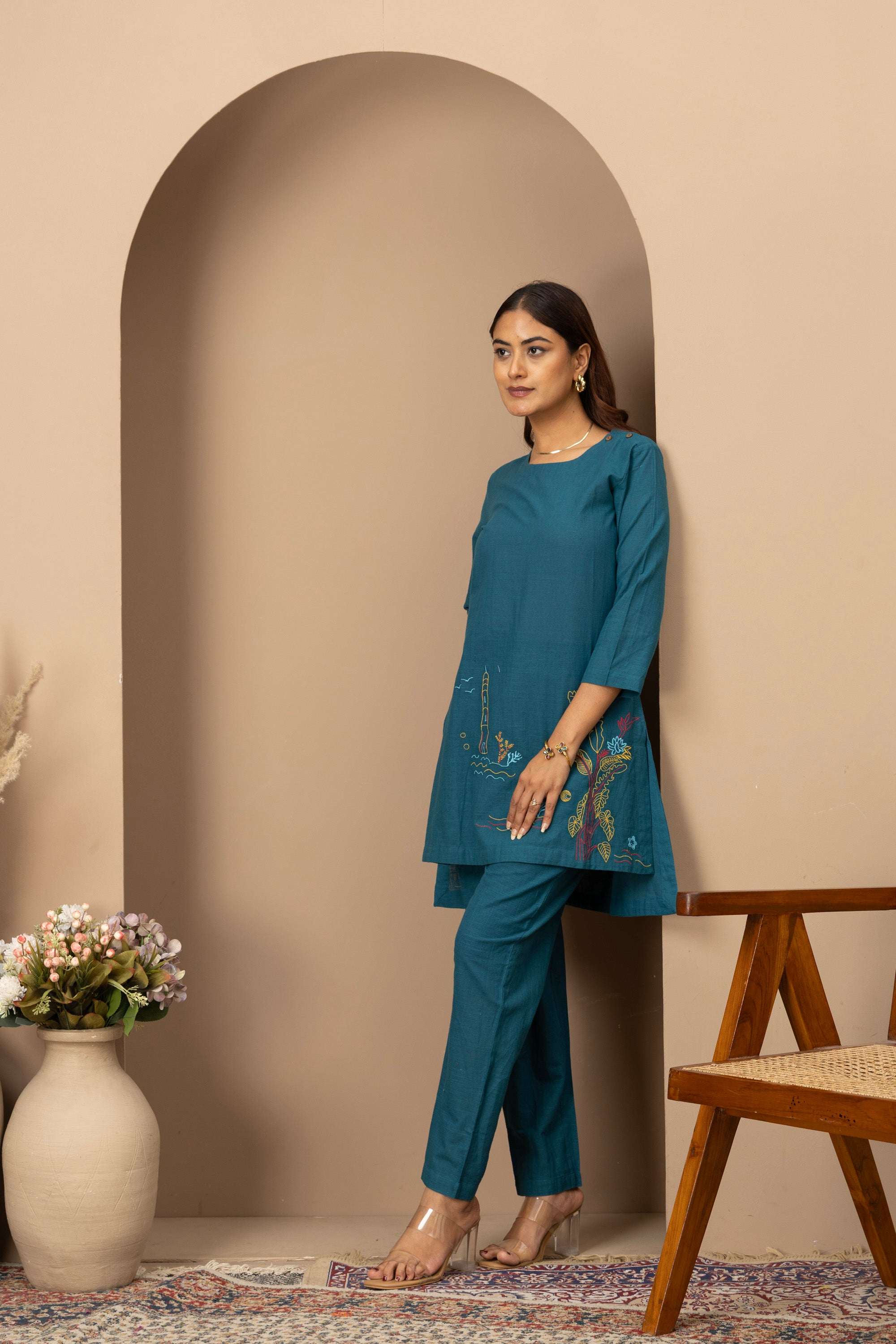 Teal Embroidered Co-ord Set