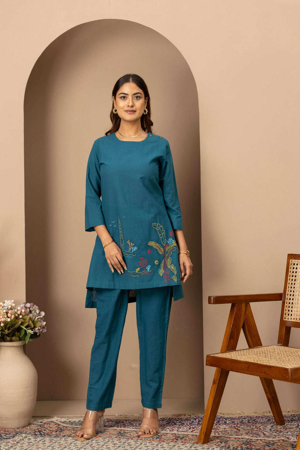Teal Embroidered Co-ord Set