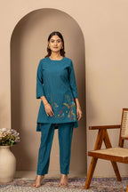 Teal Embroidered Co-ord Set