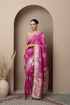 Rani Pink Saree with Regal Gold Zari Work