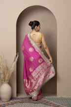 Rani Pink Saree with Regal Gold Zari Work