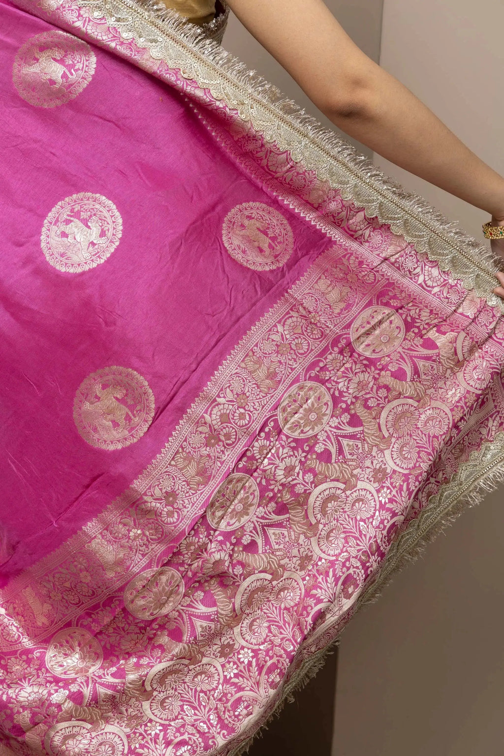 Rani Pink Saree with Regal Gold Zari Work