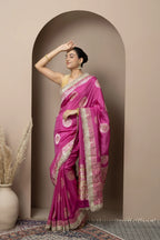 Rani Pink Saree with Regal Gold Zari Work