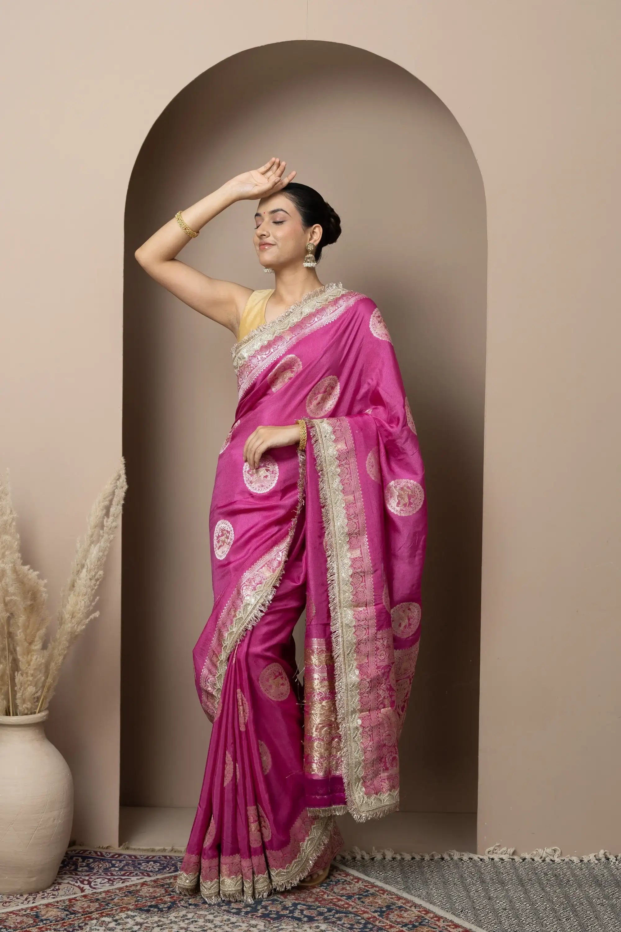 Rani Pink Saree with Regal Gold Zari Work