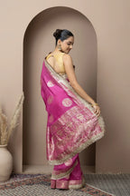 Rani Pink Saree with Regal Gold Zari Work