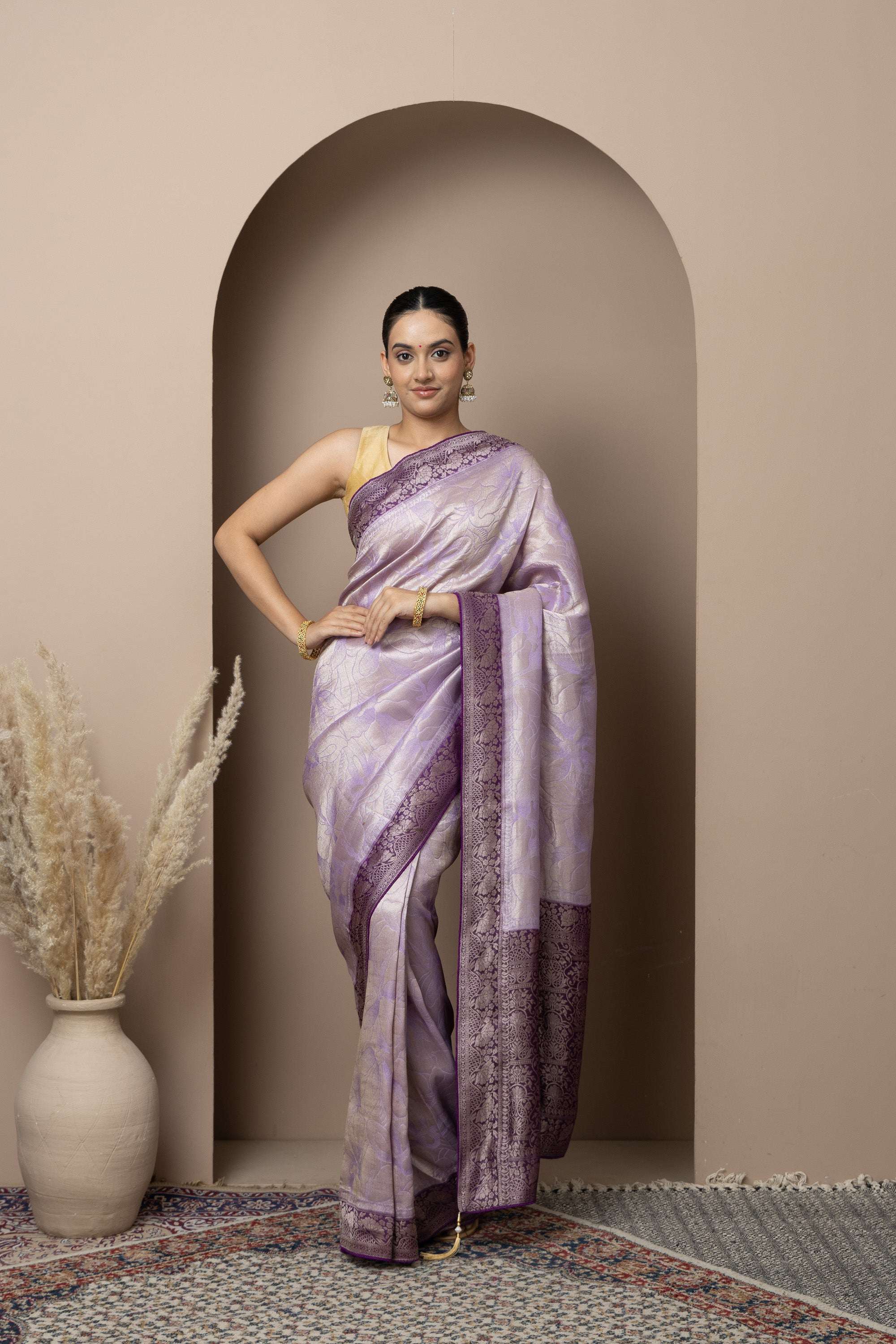 Lavender Saree with Deep Purple Zari Accents