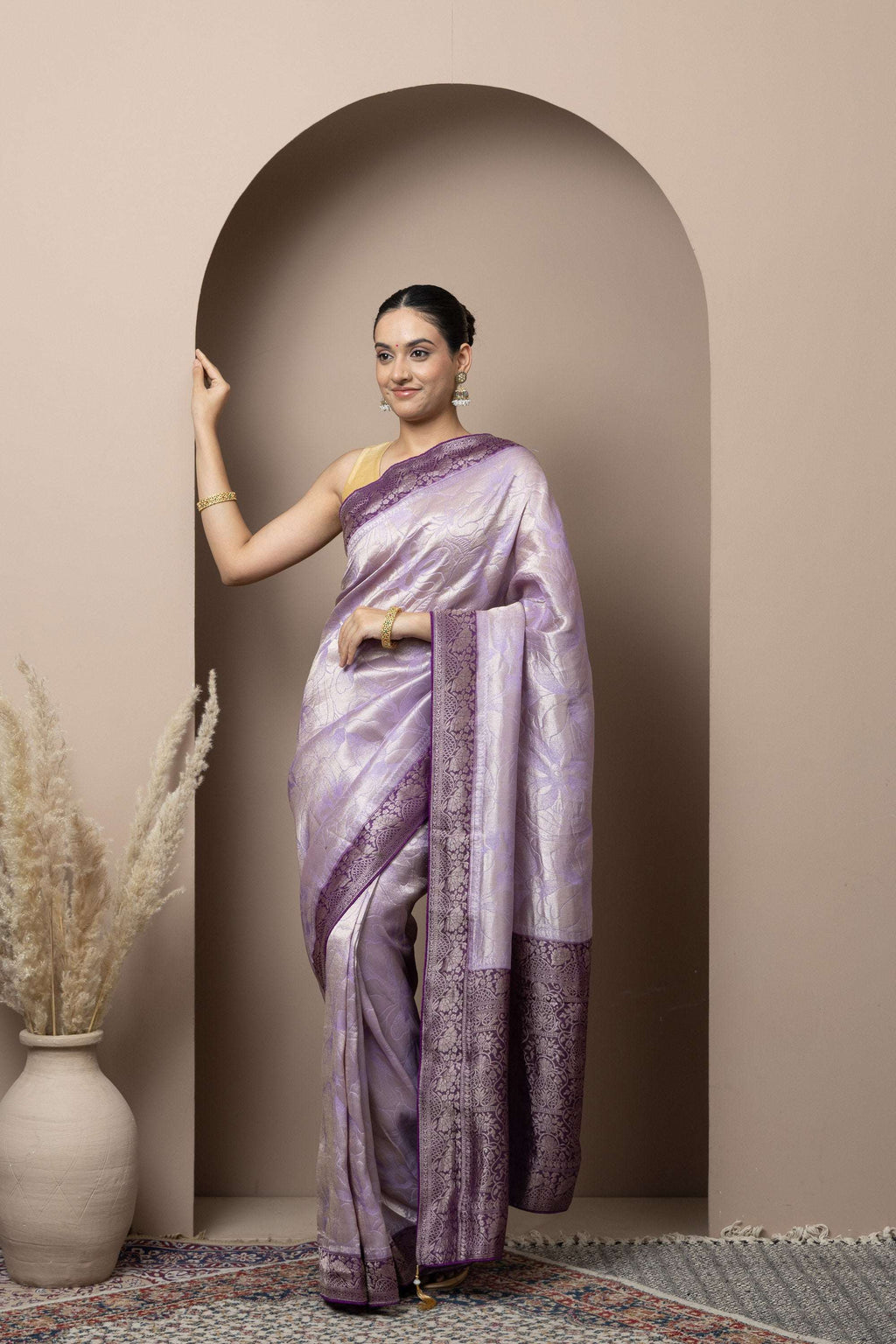 Lavender Saree with Deep Purple Zari Accents