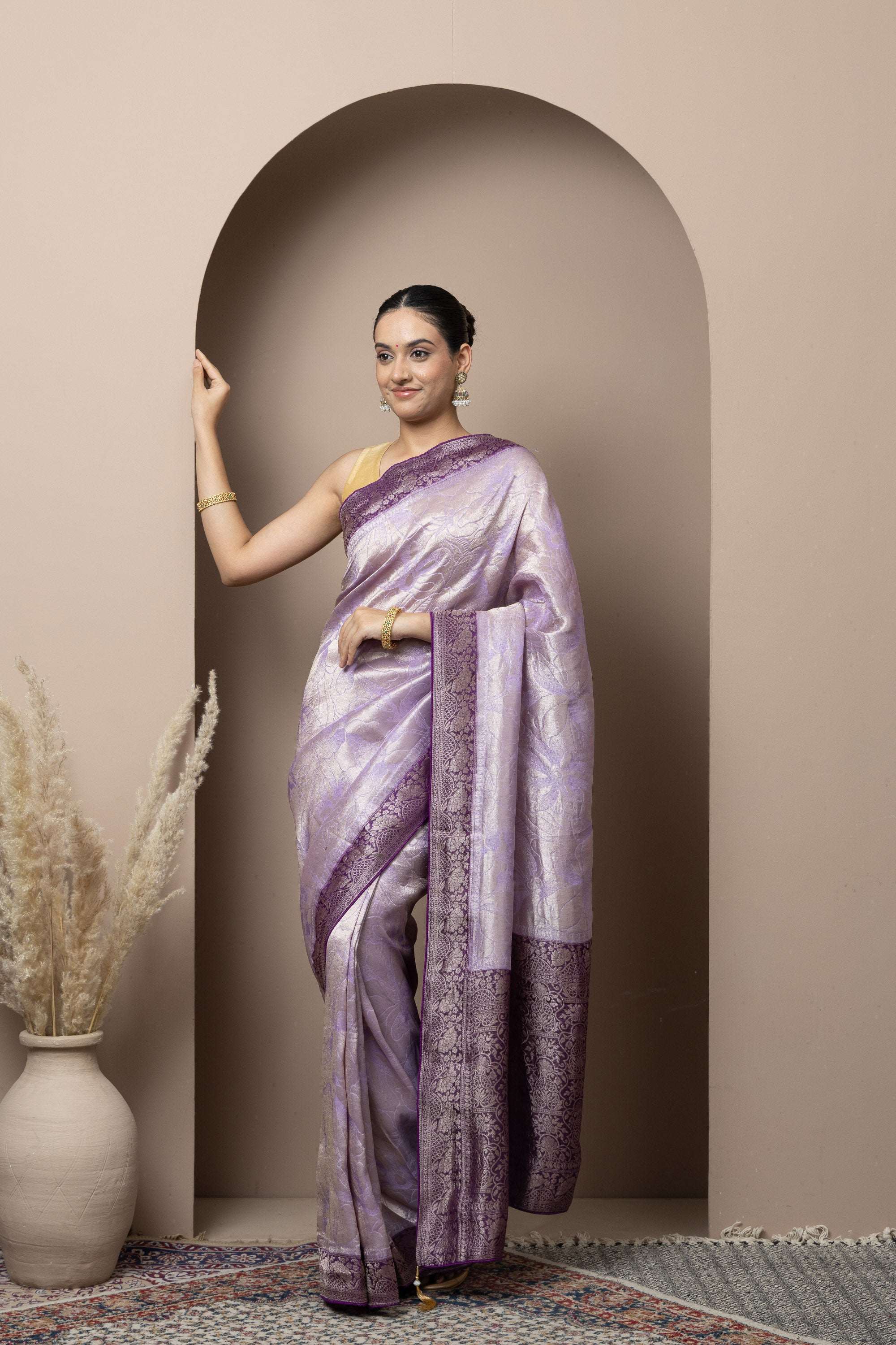 Lavender Saree with Deep Purple Zari Accents