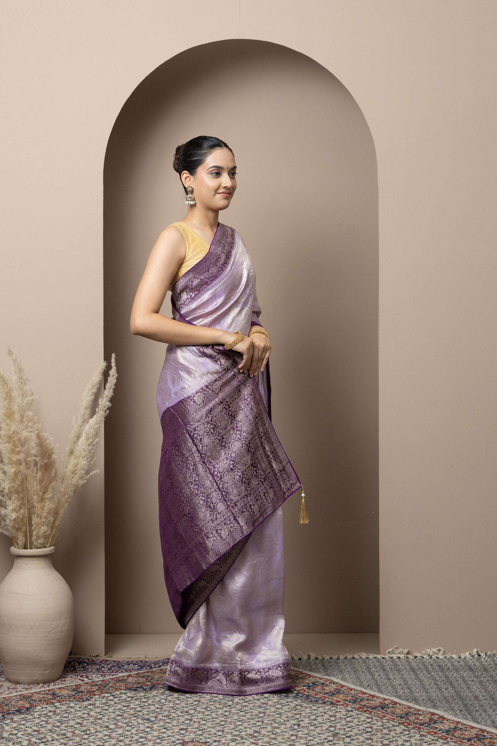 Lavender Saree with Deep Purple Zari Accents