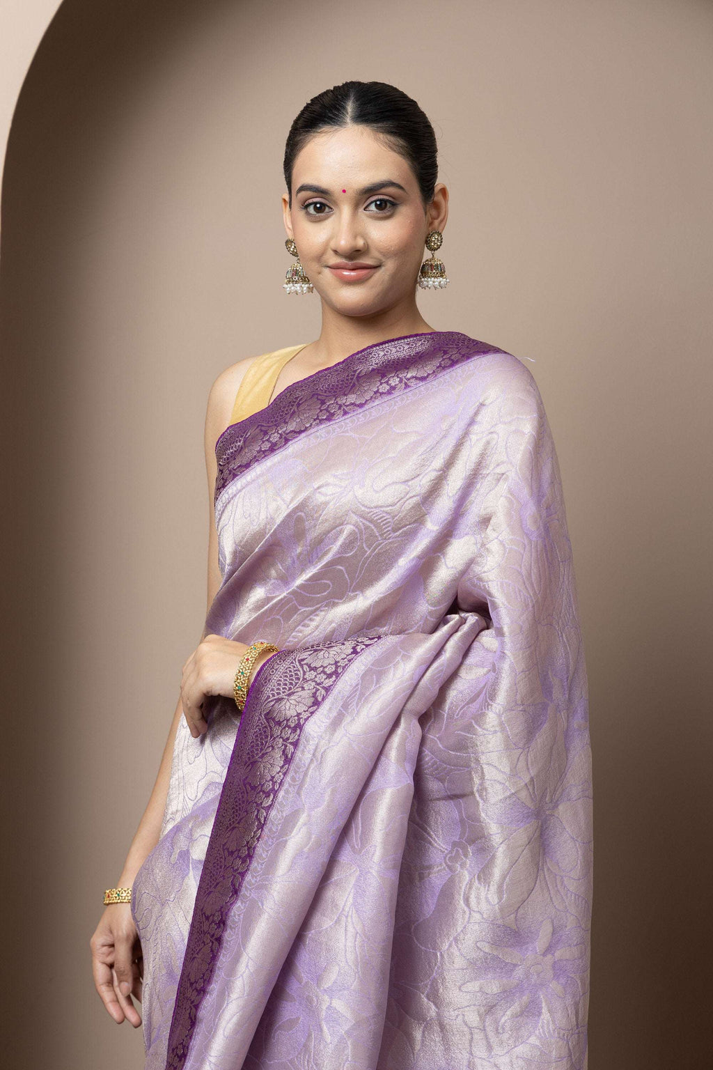 Lavender Saree with Deep Purple Zari Accents