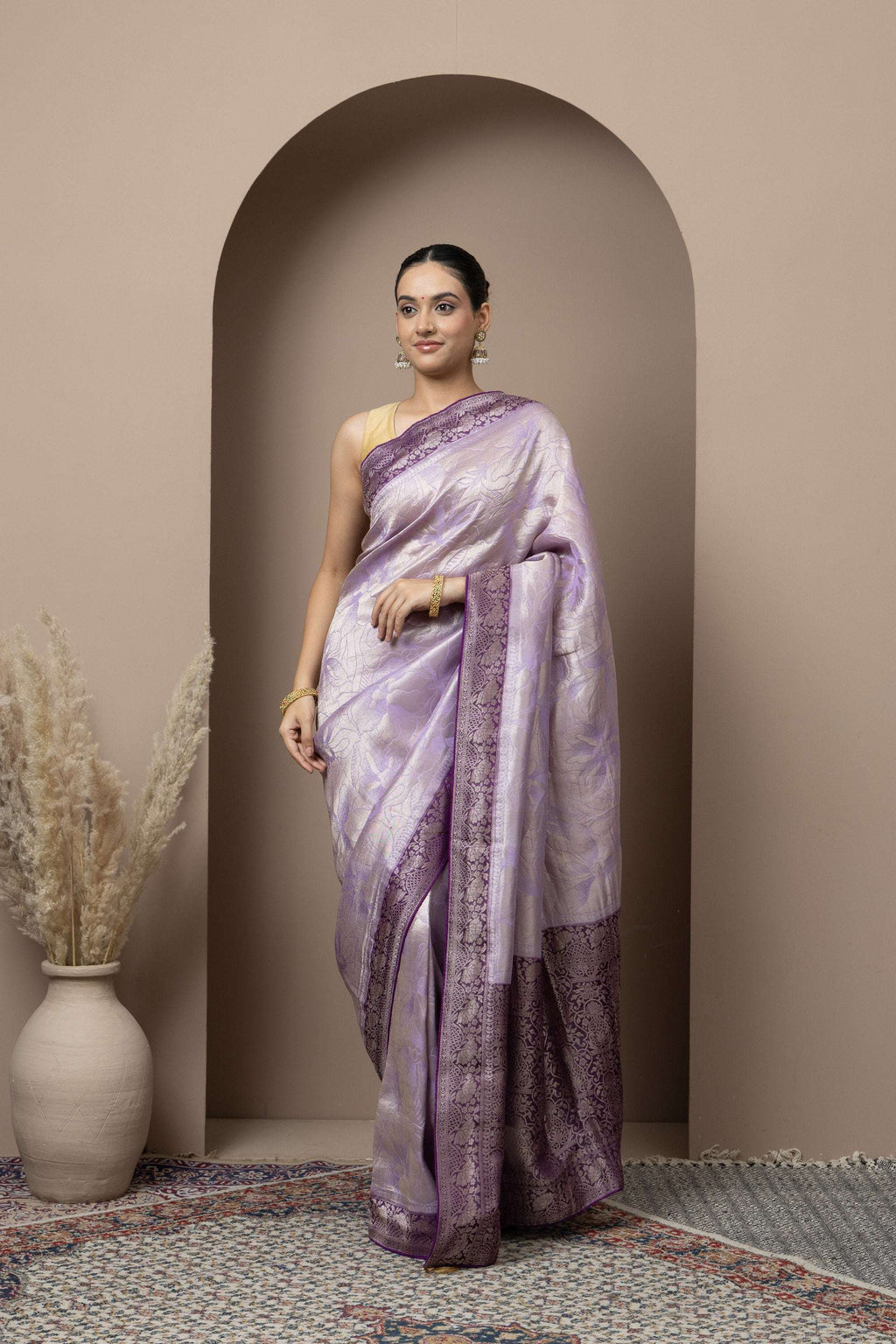 Lavender Saree with Deep Purple Zari Accents