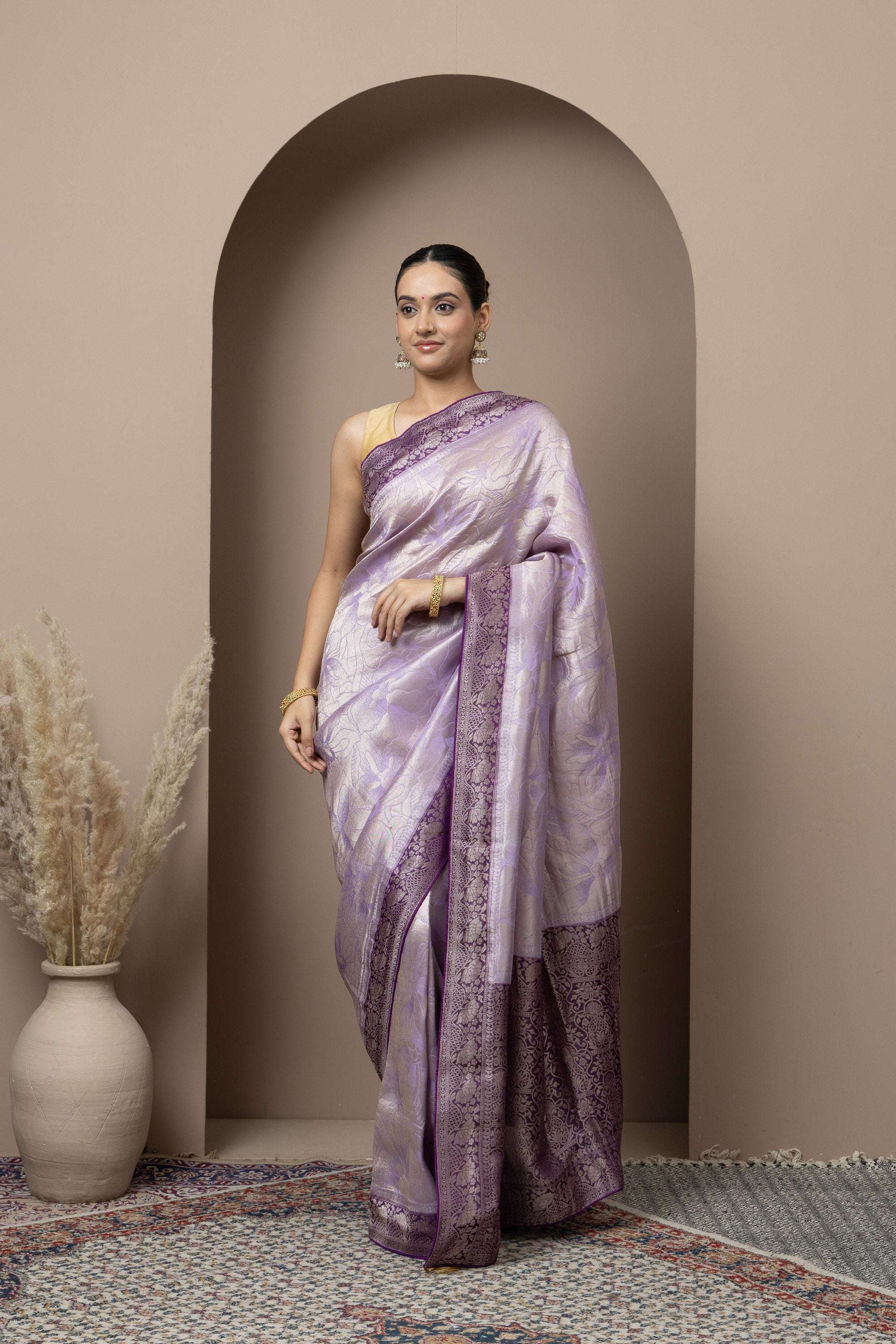 Lavender Saree with Deep Purple Zari Accents