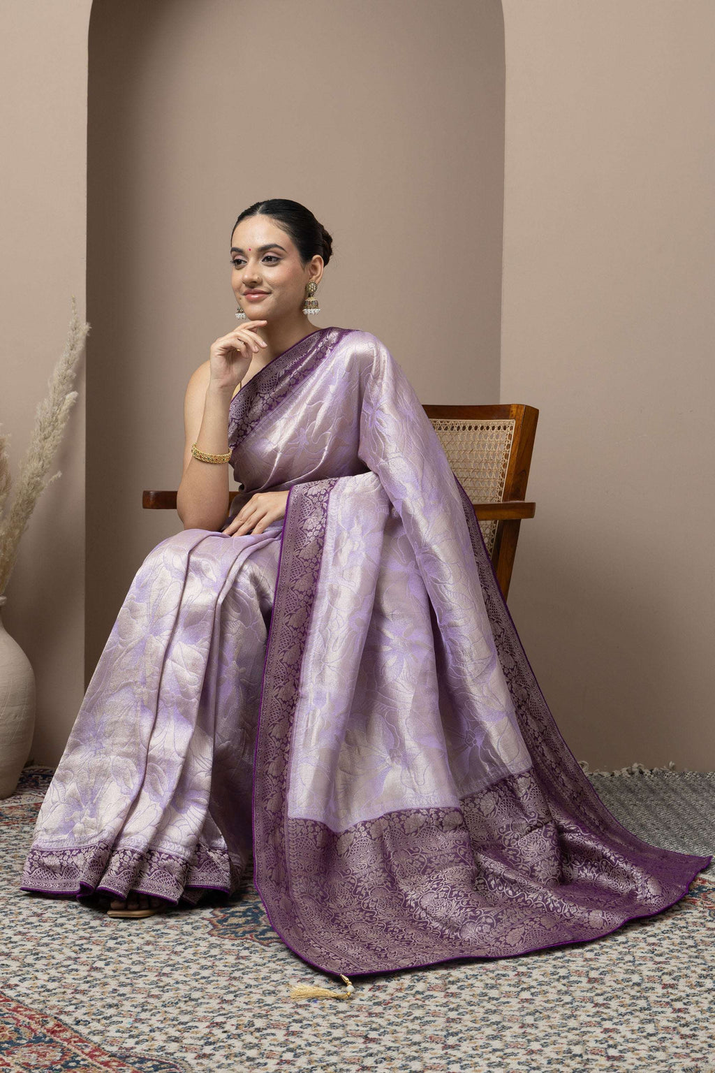 Lavender Saree with Deep Purple Zari Accents