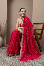 Crimson Red Saree with Delicate Gold Buti Work