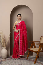 Crimson Red Saree with Delicate Gold Buti Work