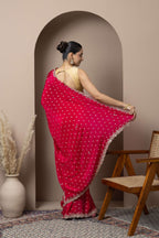 Crimson Red Saree with Delicate Gold Buti Work