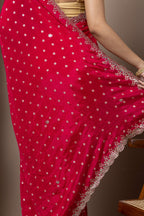 Crimson Red Saree with Delicate Gold Buti Work