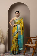 Mustard Yellow Saree with Teal Zari Accents