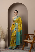 Mustard Yellow Saree with Teal Zari Accents