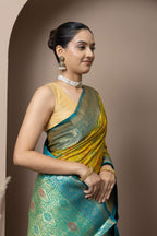 Mustard Yellow Saree with Teal Zari Accents