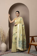 Pastel Yellow Saree with Subtle Green Floral Accents