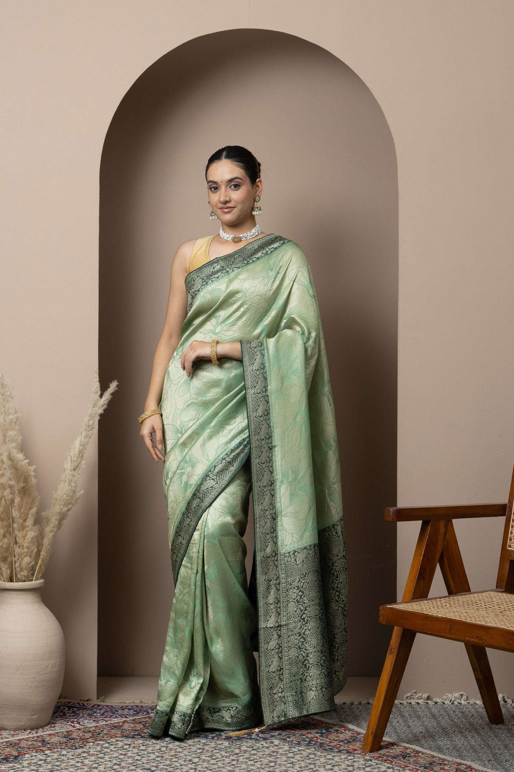 Mint Green Saree with Contrasting Zari Accents