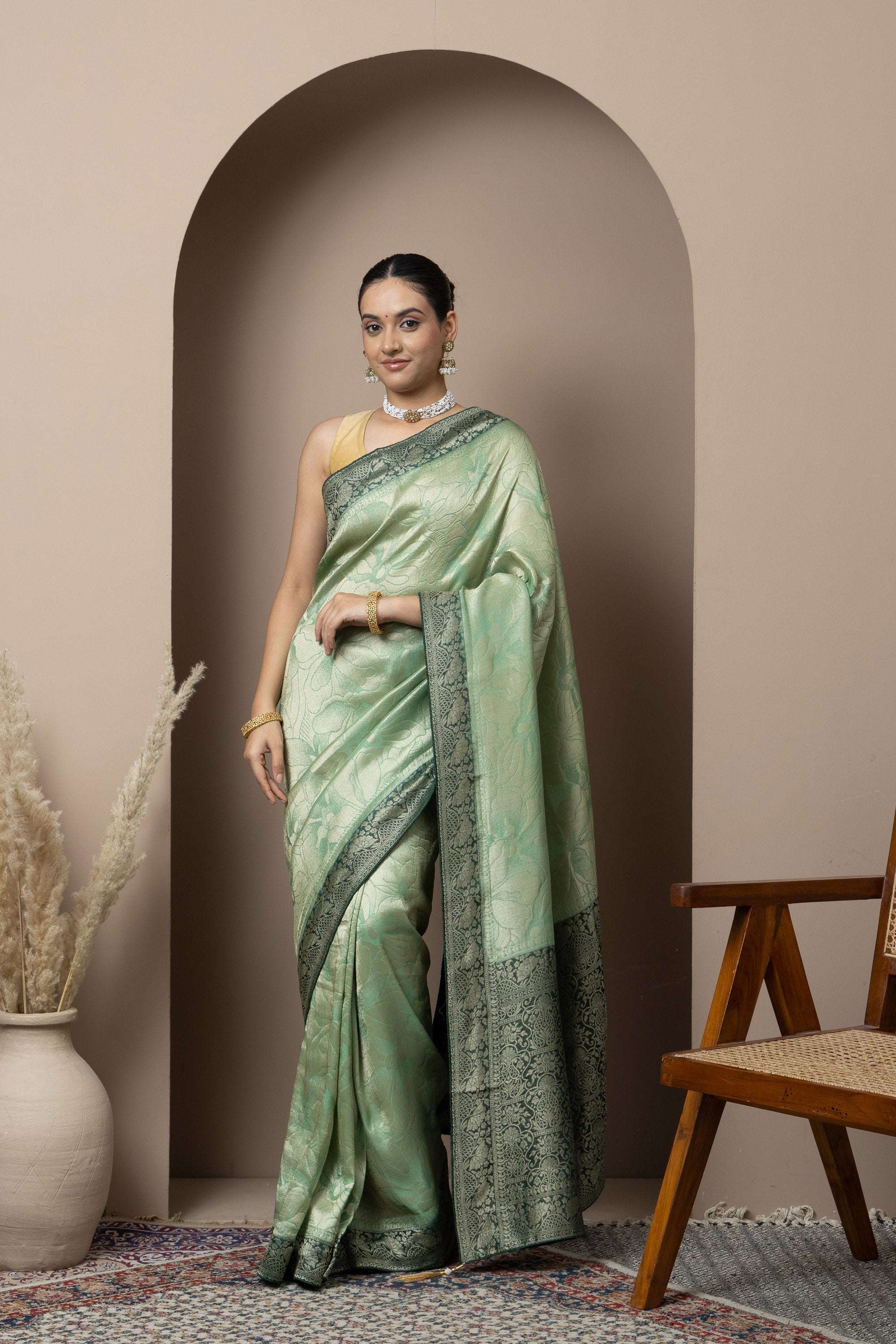 Mint Green Saree with Contrasting Zari Accents