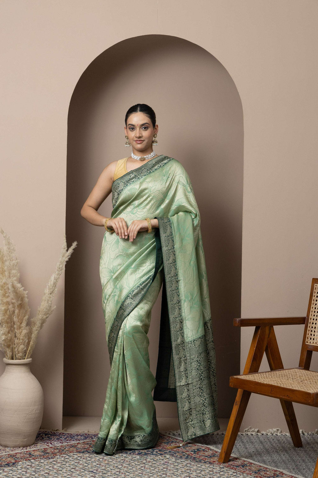 Mint Green Saree with Contrasting Zari Accents