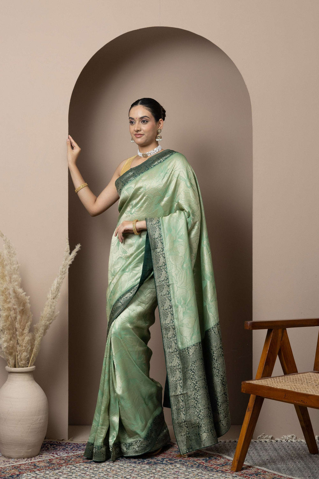 Mint Green Saree with Contrasting Zari Accents