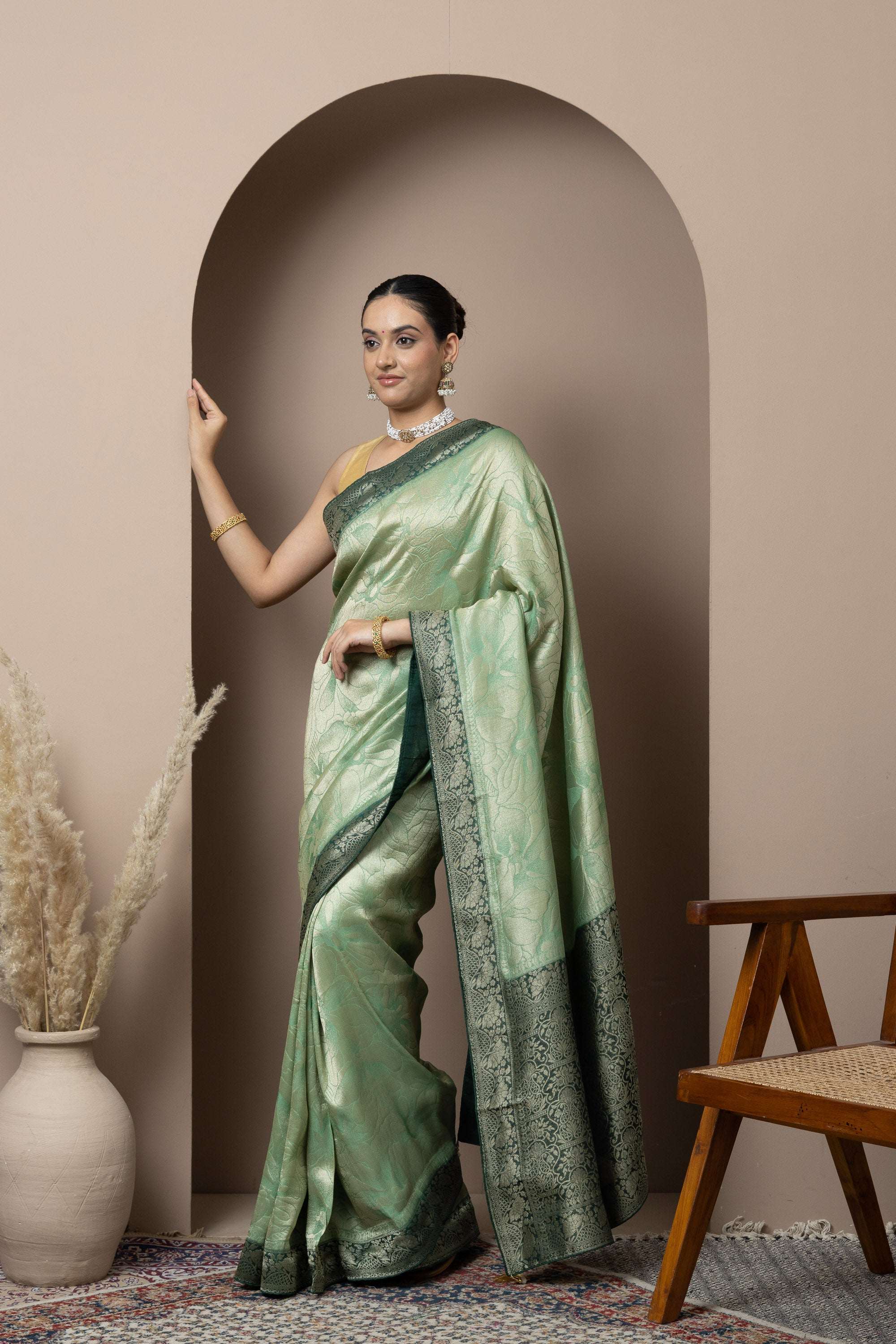 Mint Green Saree with Contrasting Zari Accents