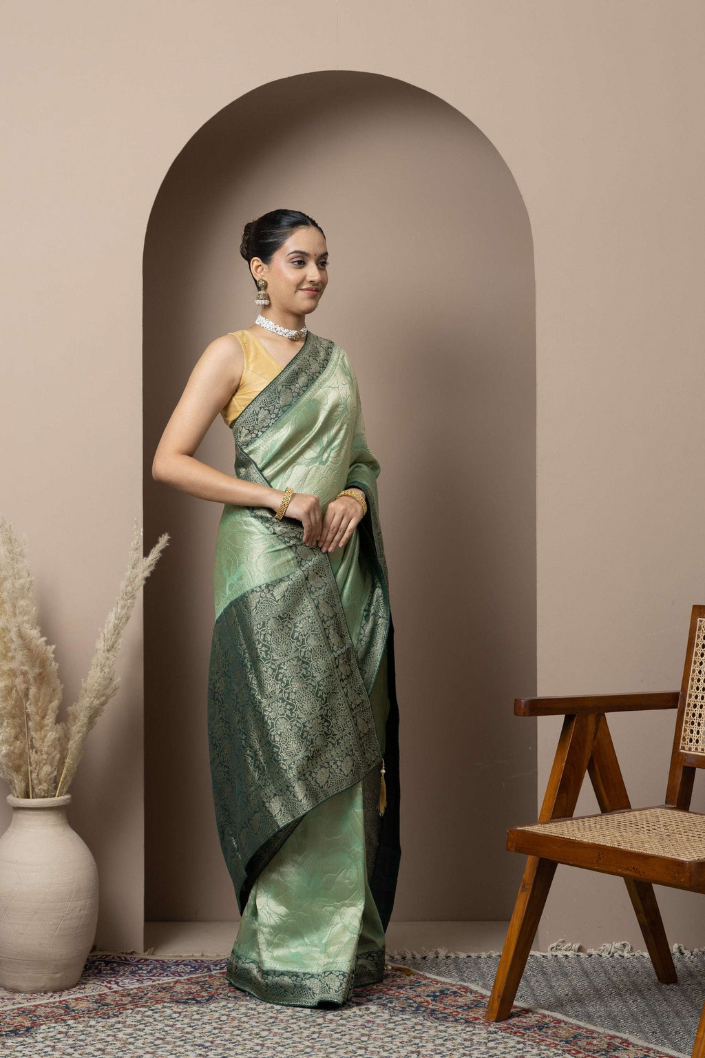 Mint Green Saree with Contrasting Zari Accents
