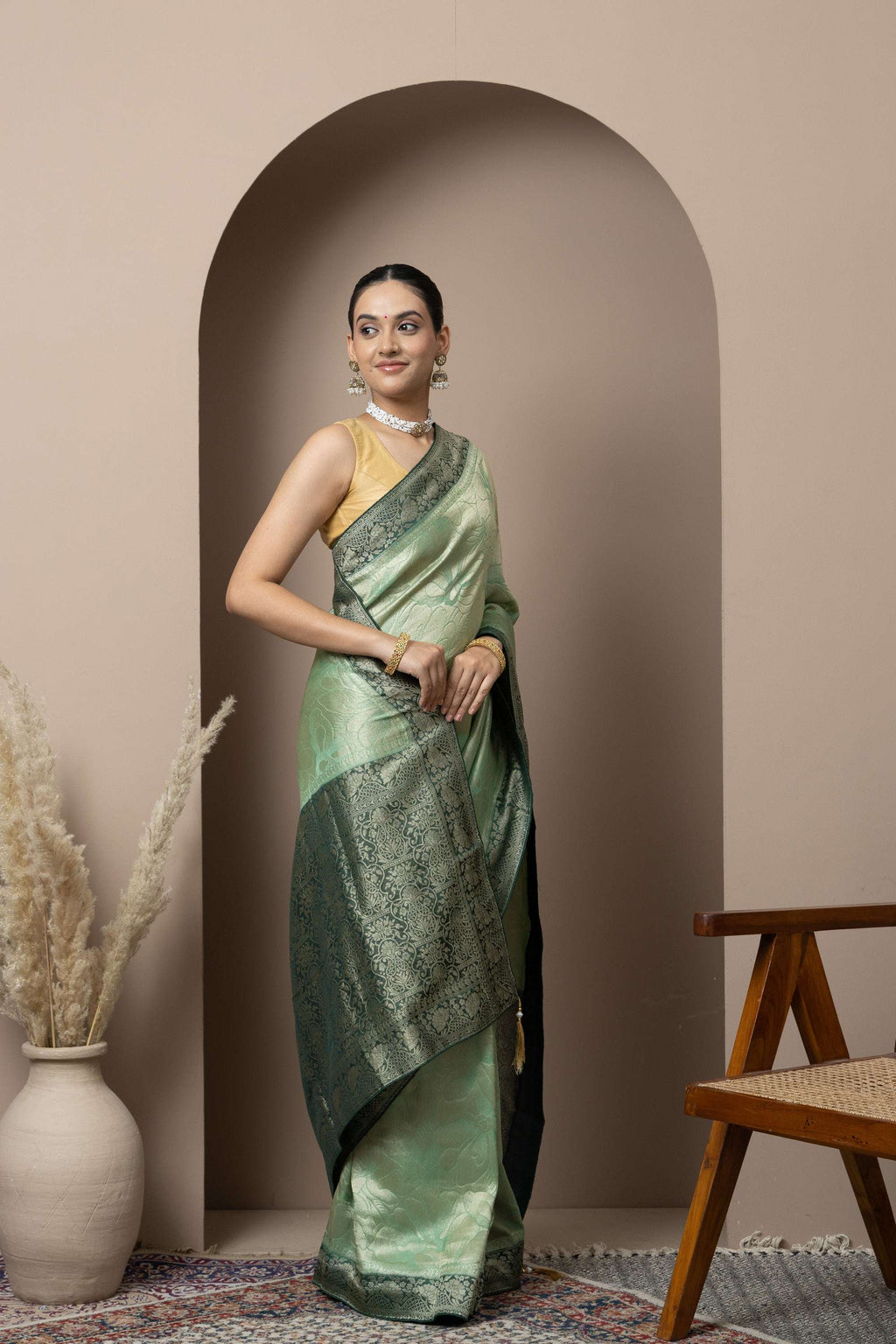 Mint Green Saree with Contrasting Zari Accents