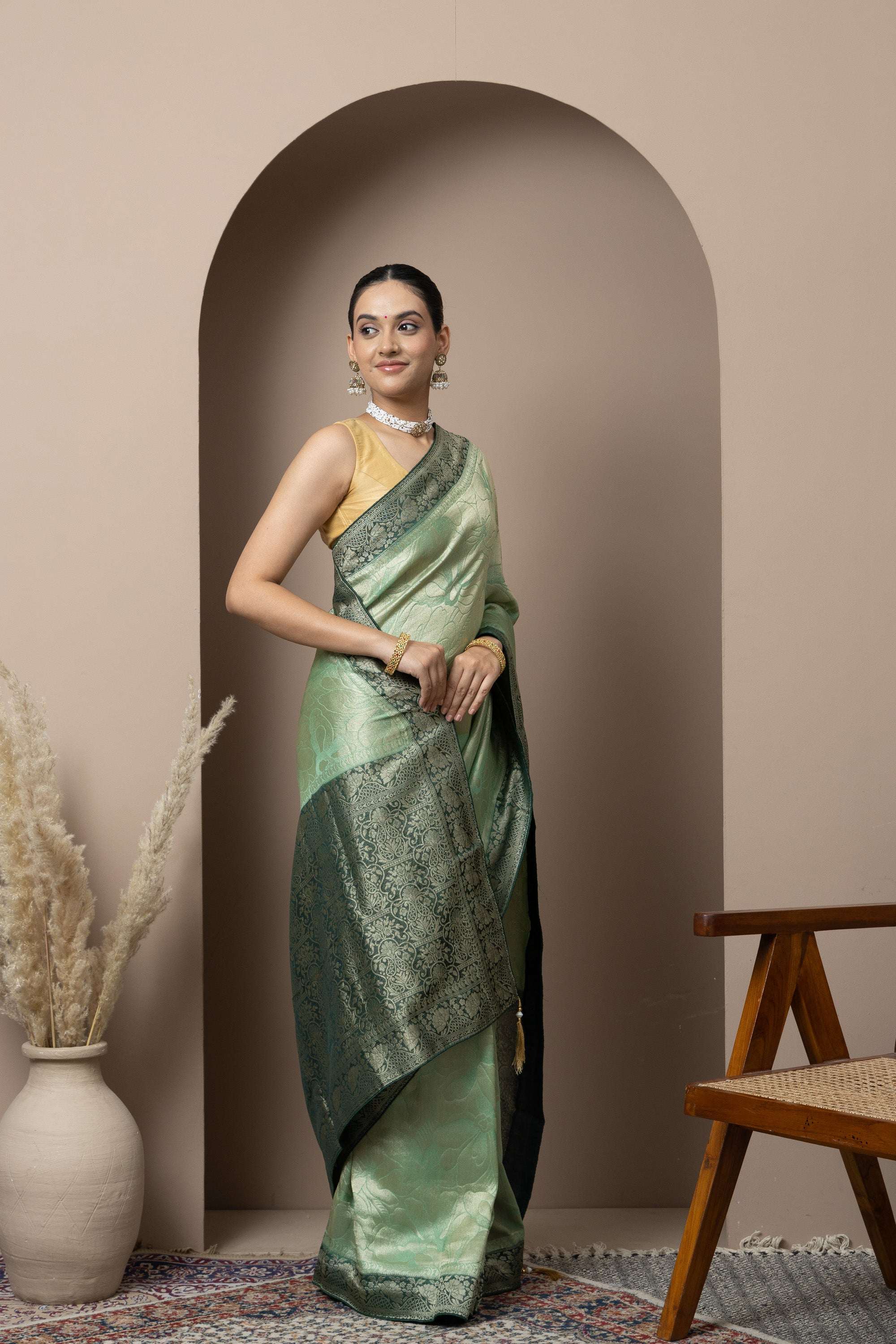 Mint Green Saree with Contrasting Zari Accents