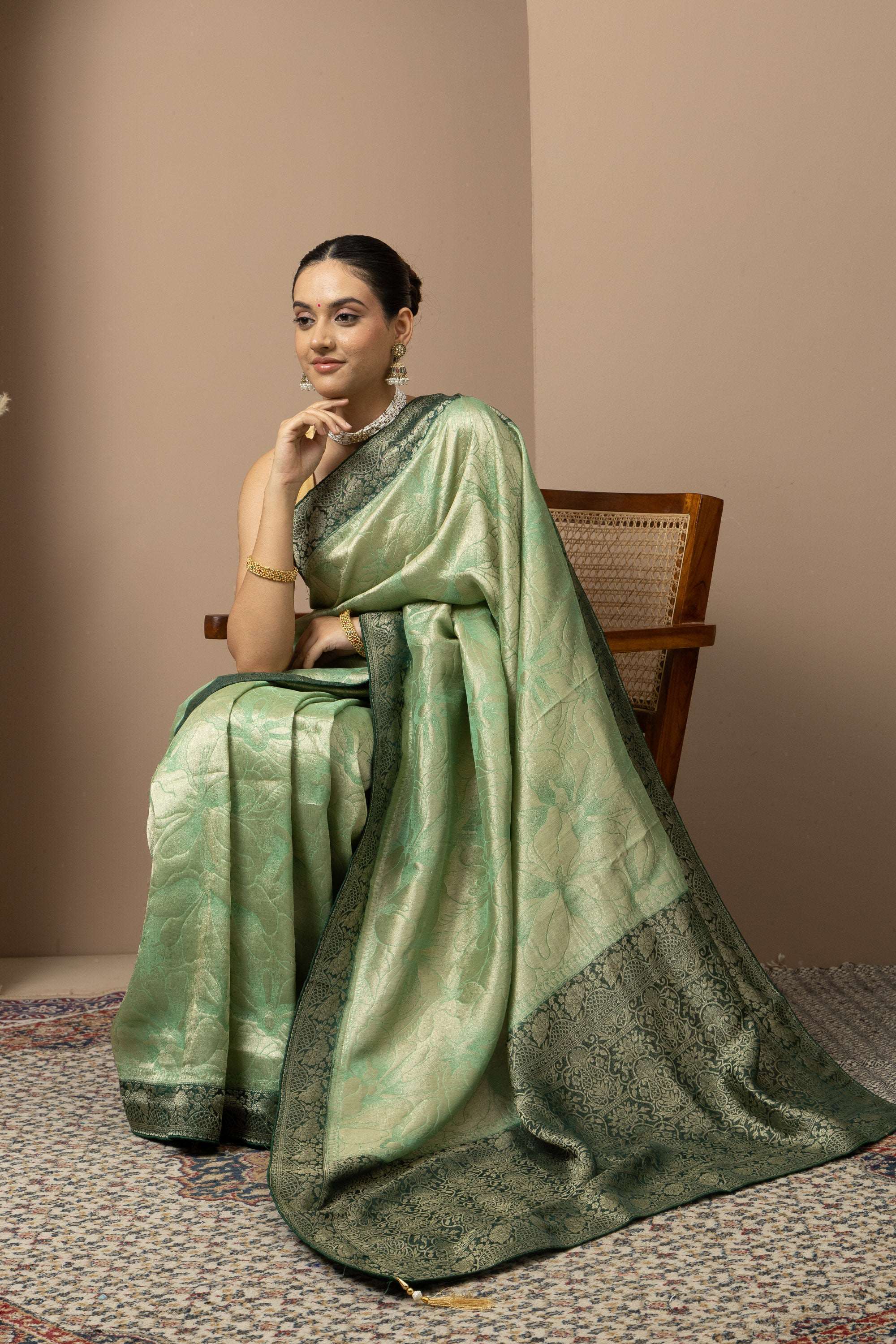 Mint Green Saree with Contrasting Zari Accents