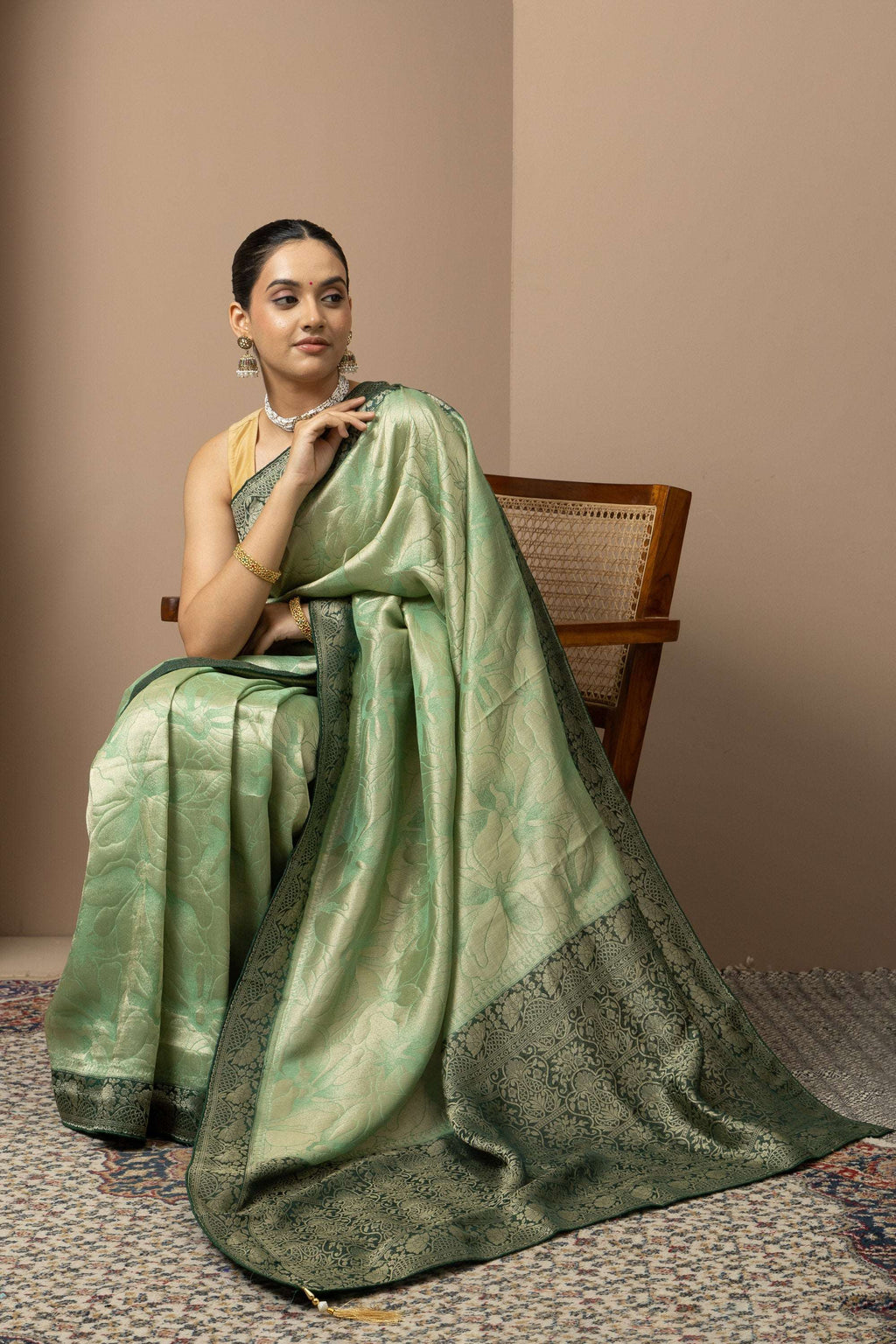 Mint Green Saree with Contrasting Zari Accents