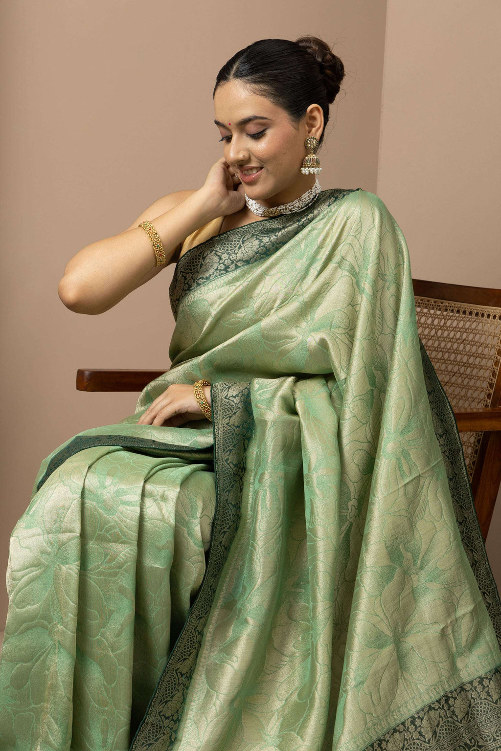 Mint Green Saree with Contrasting Zari Accents