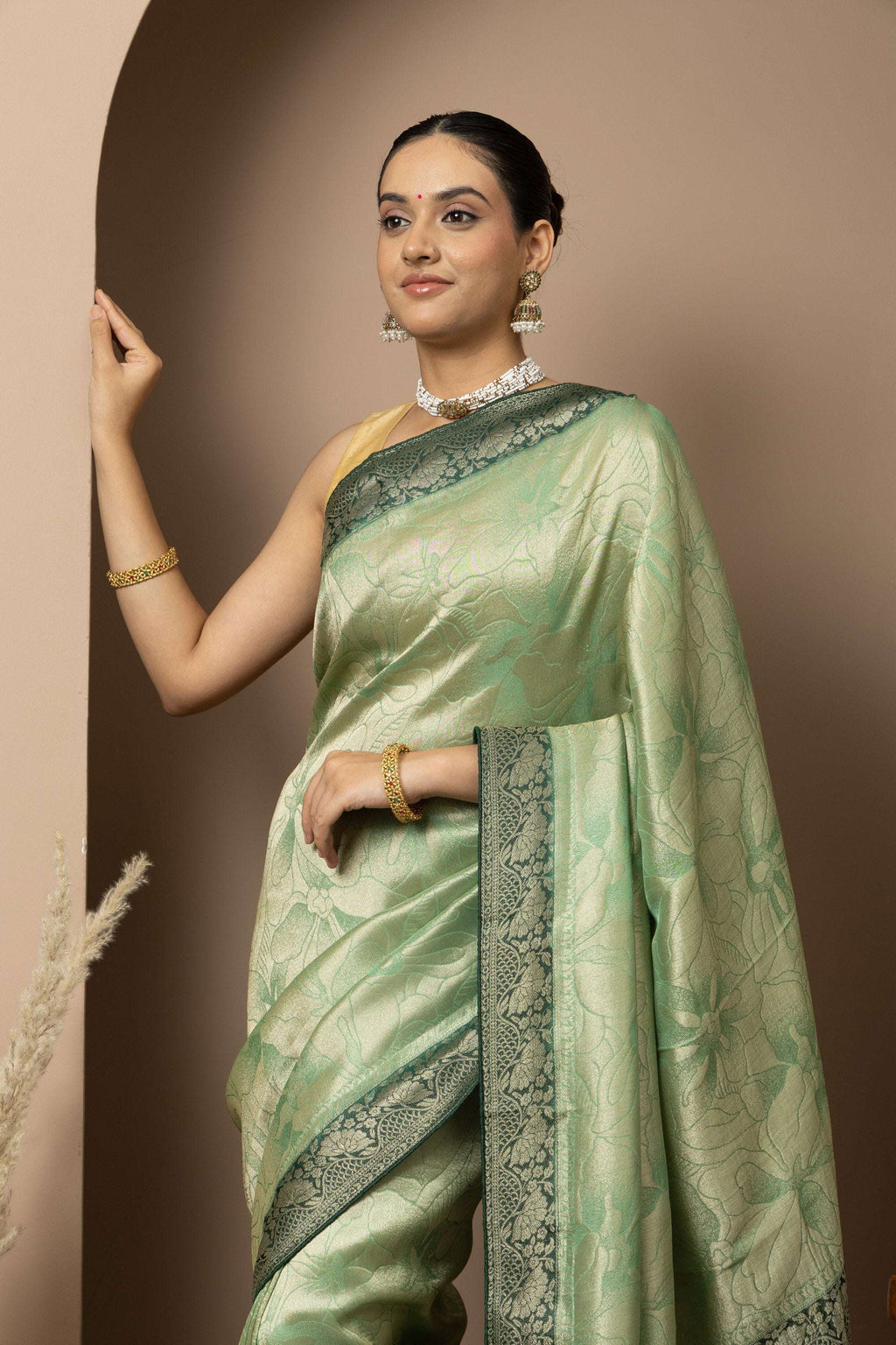 Mint Green Saree with Contrasting Zari Accents