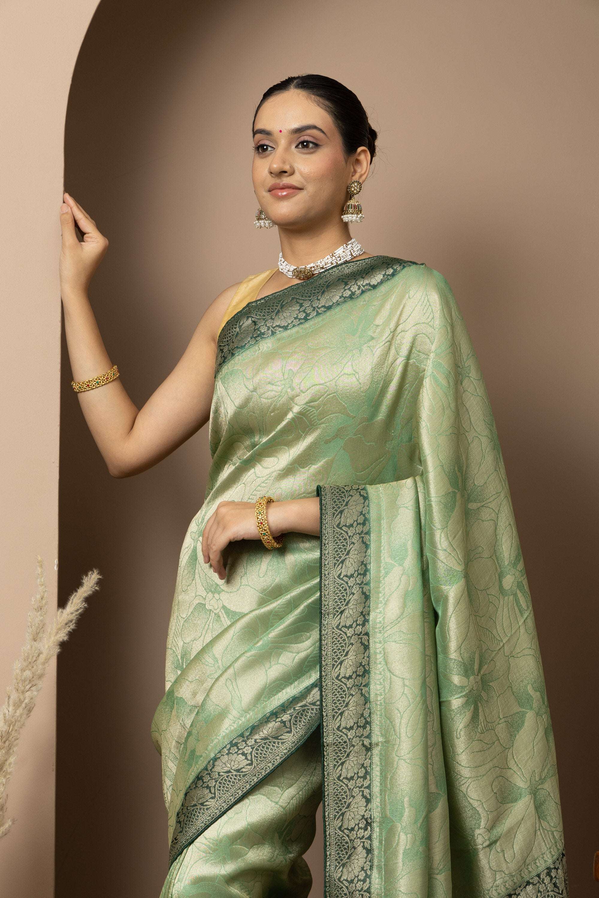 Mint Green Saree with Contrasting Zari Accents