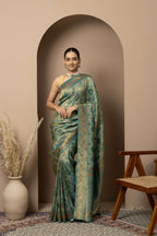 Teal Green Saree with Opulent Gold Zari Weaving