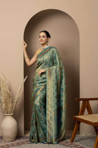 Teal Green Saree with Opulent Gold Zari Weaving