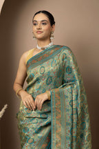 Teal Green Saree with Opulent Gold Zari Weaving
