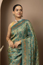 Teal Green Saree with Opulent Gold Zari Weaving