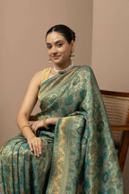 Teal Green Saree with Opulent Gold Zari Weaving