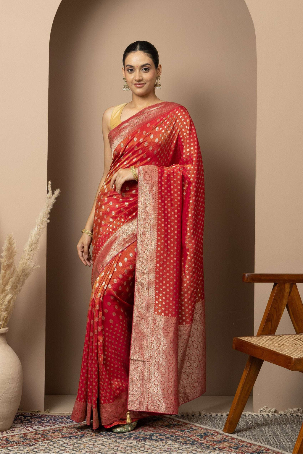 Classic Red Saree with Rich Gold Zari