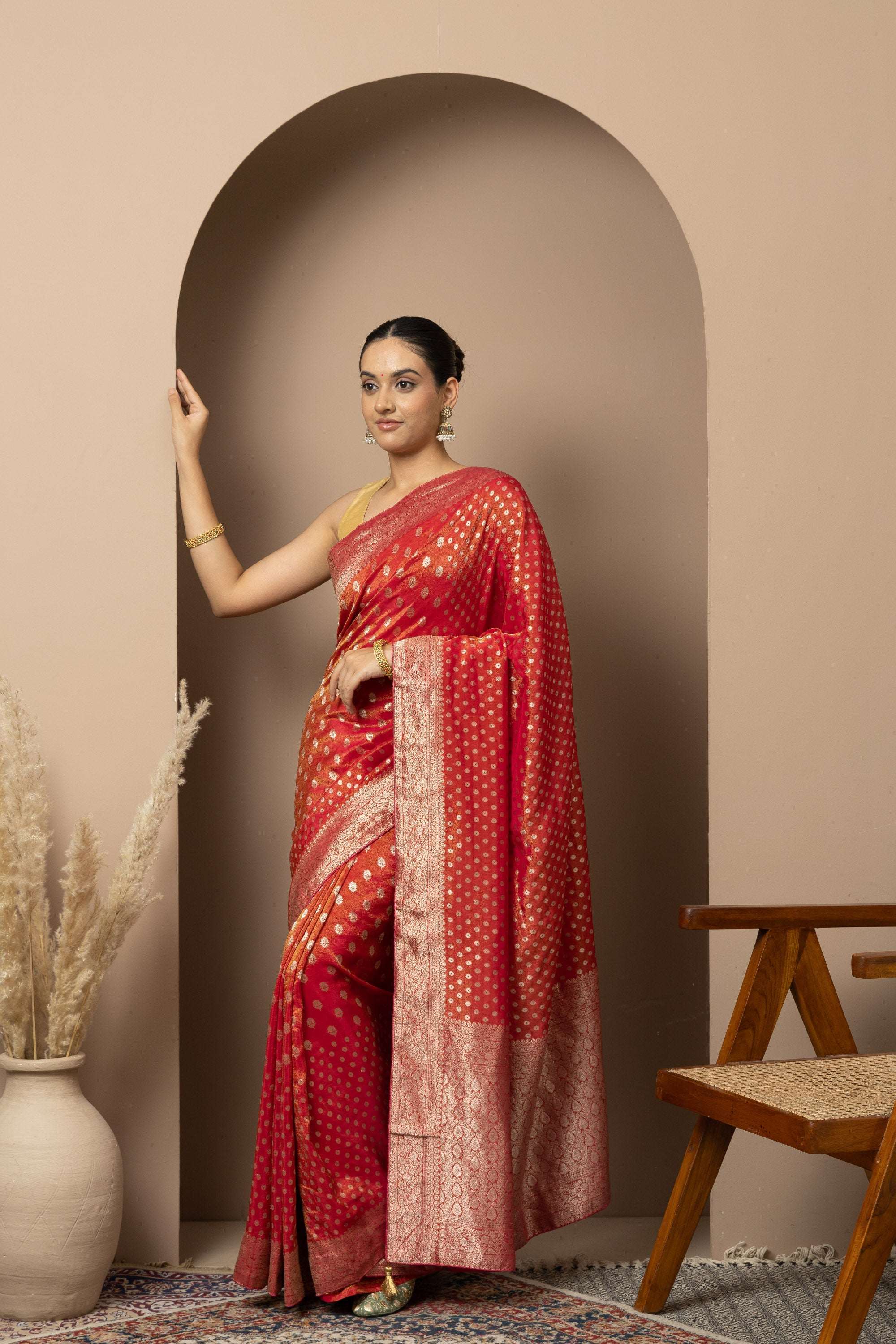 Classic Red Saree with Rich Gold Zari