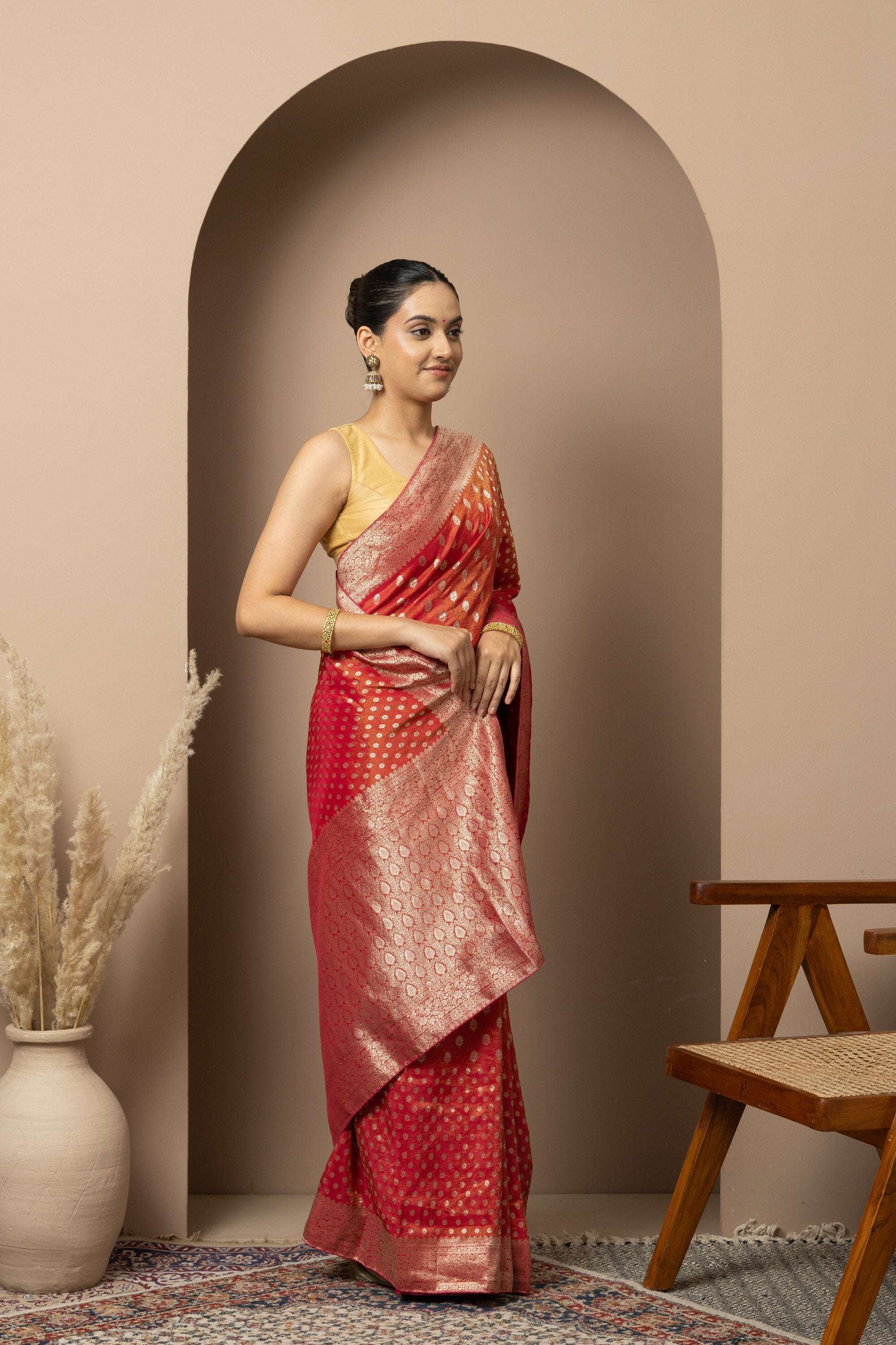 Classic Red Saree with Rich Gold Zari