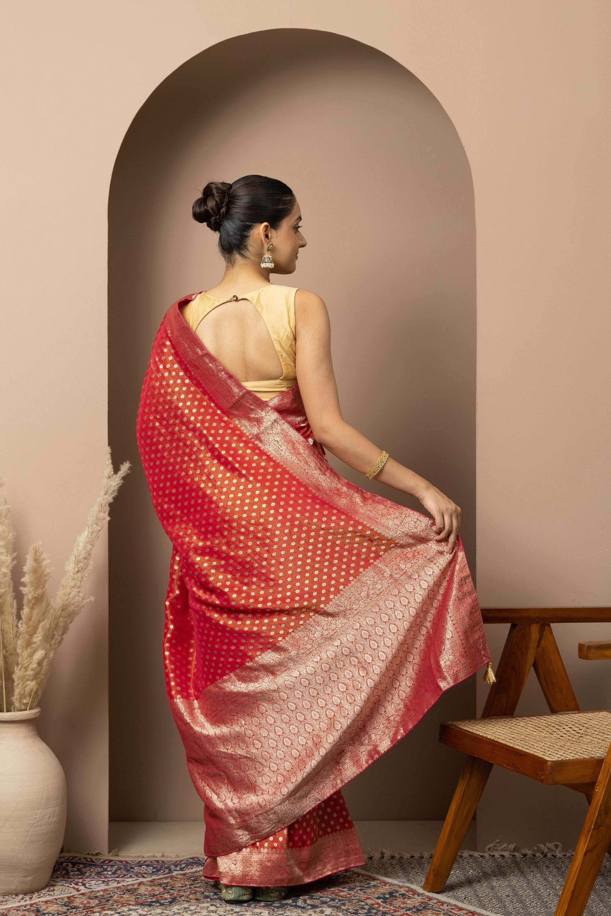 Classic Red Saree with Rich Gold Zari