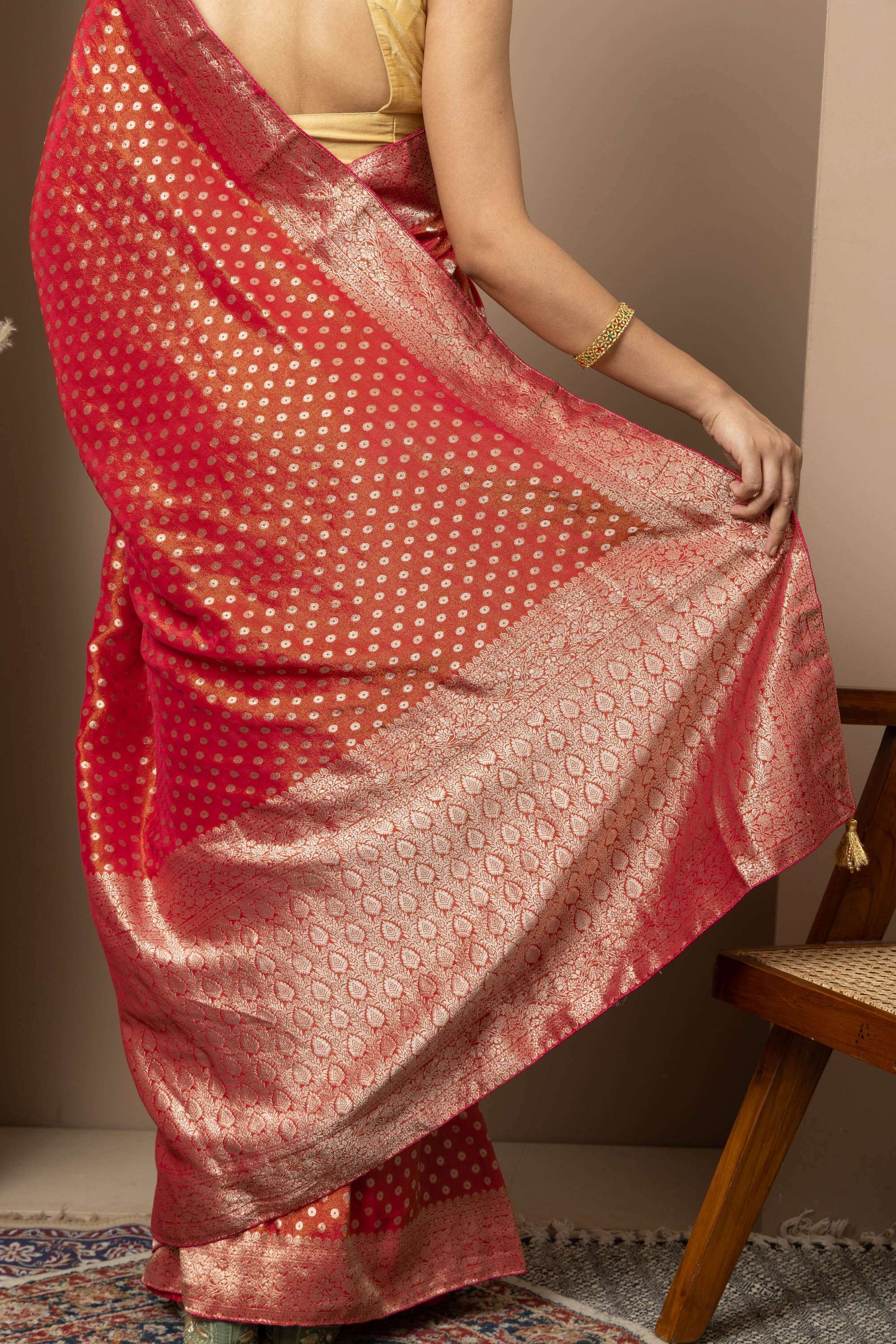Classic Red Saree with Rich Gold Zari