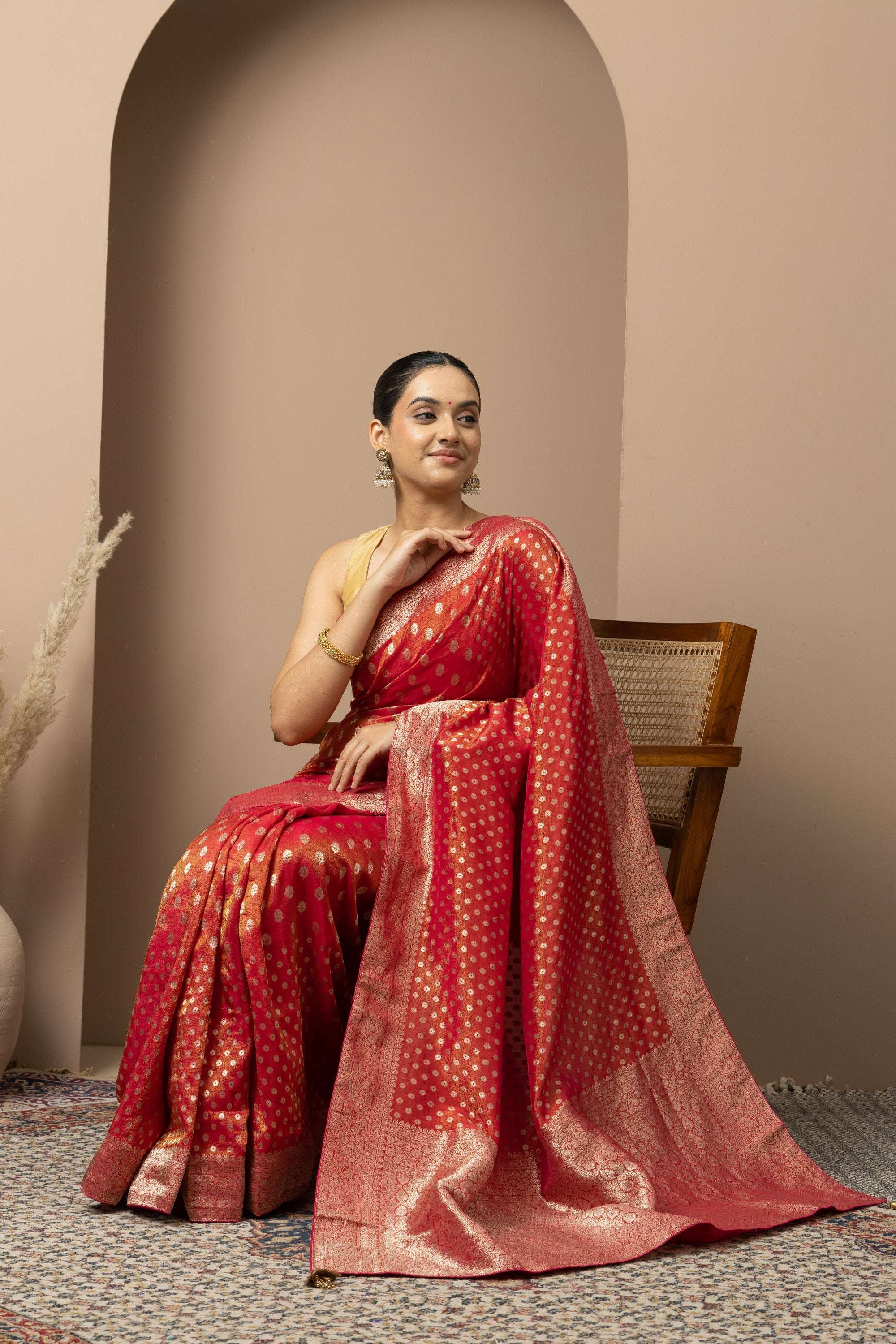 Classic Red Saree with Rich Gold Zari