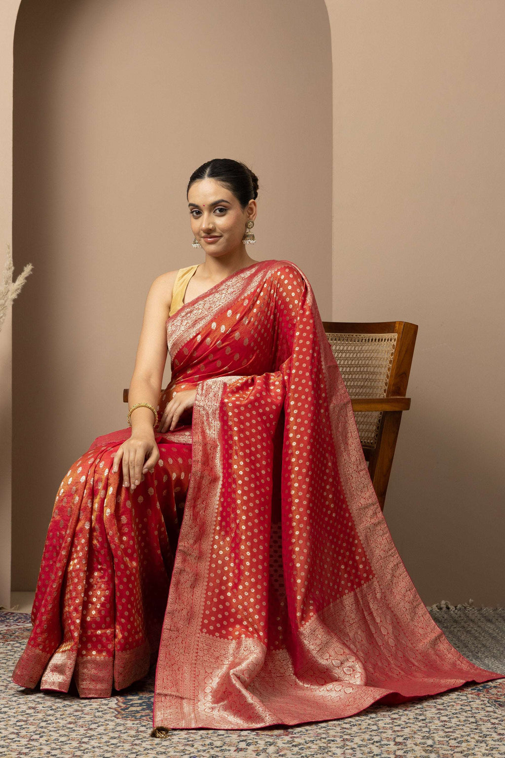 Classic Red Saree with Rich Gold Zari
